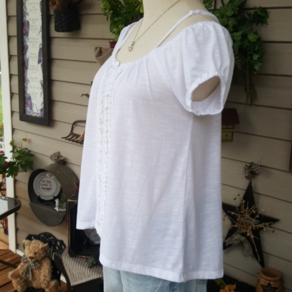 NO BOUNDARIES ♡  NWOT White Adj Straps Lace Front On|Off Shoulders Blouse Top S - Picture 7 of 14